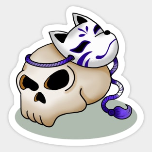 Skull and Kitsune Mask Sticker